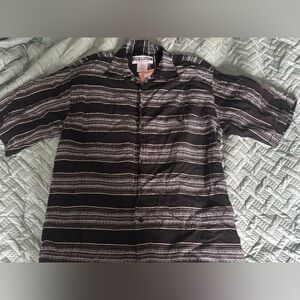 Vintage Untied Men’s Button Down Pocket Tee, Black and White Aztec